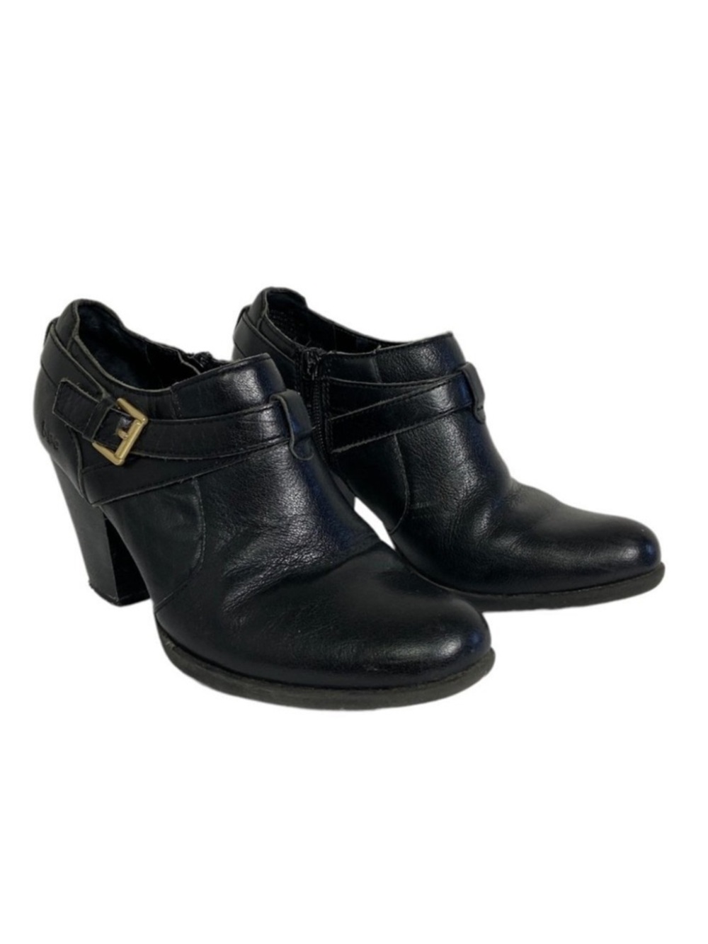 Born BOC Black Ankle Boots Heeled Size 7 Style Z01503 Leather Strap Buckle Y2K‎